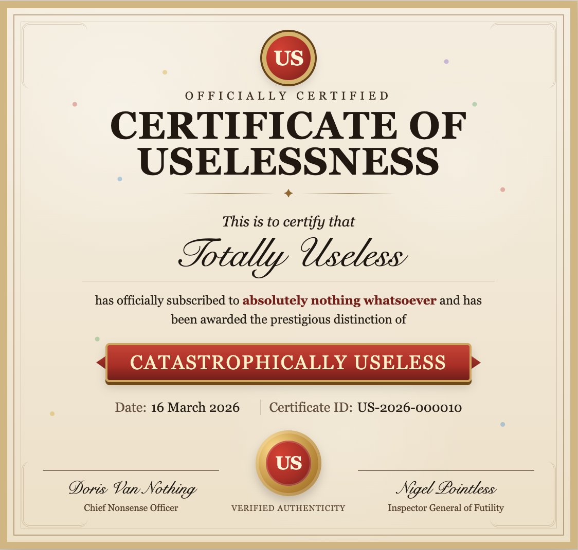 Example Useless Subscription certificate